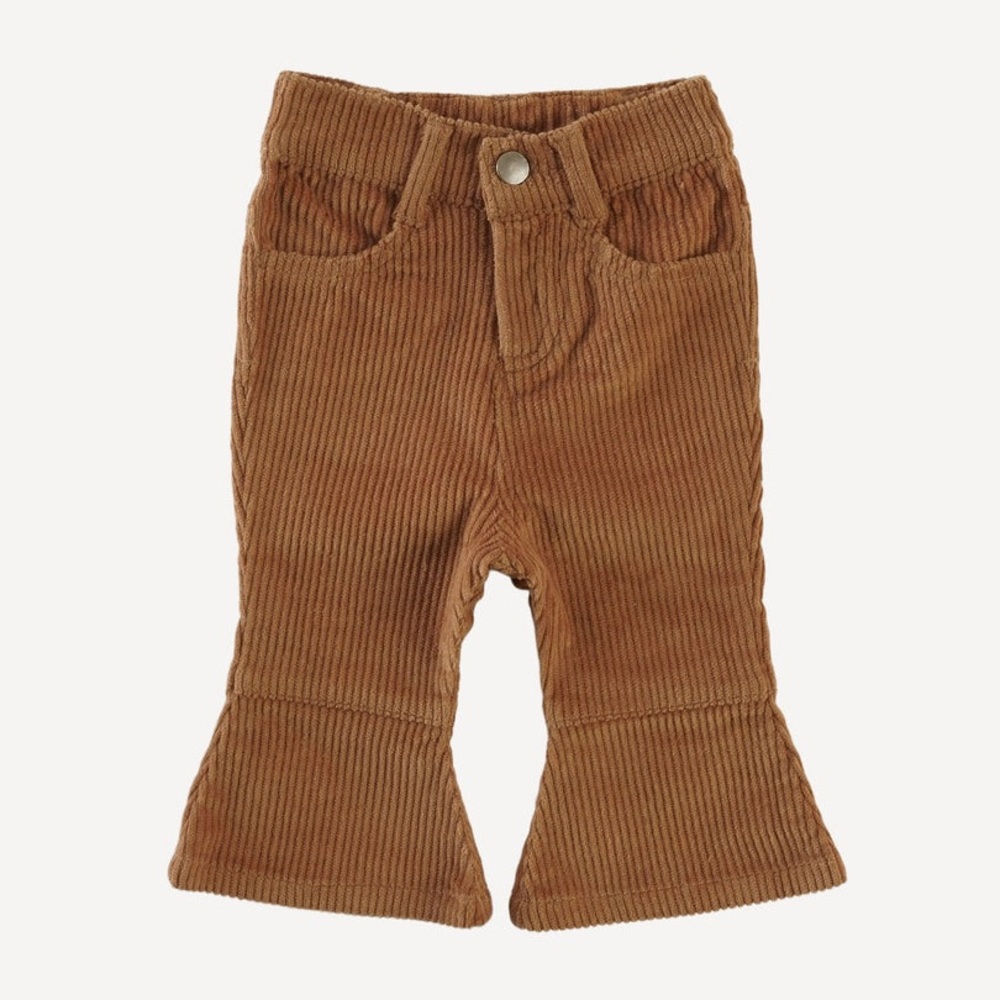 Kate Quinn topstitch bell bottom button pant cashew organic stretchy cord 18-24m